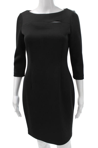 Calvin Klein Womens Sheath Dress Black Boat Neck 3/4 Sleeve Zip Mini Size 6P