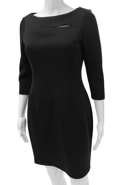 Calvin Klein Womens Sheath Dress Black Boat Neck 3/4 Sleeve Zip Mini Size 6P