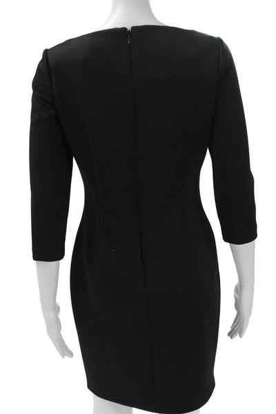 Calvin Klein Womens Sheath Dress Black Boat Neck 3/4 Sleeve Zip Mini Size 6P
