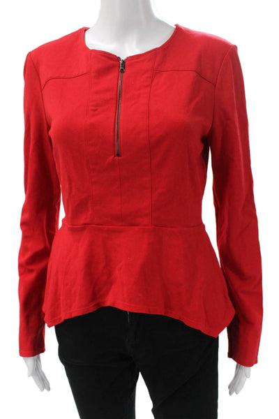 BCBGMAXAZRIA Womens Basic Red Rayon Round Neck Long Sleeve Blouse Size M