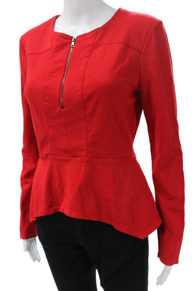 BCBGMAXAZRIA Womens Basic Red Rayon Round Neck Long Sleeve Blouse Size M