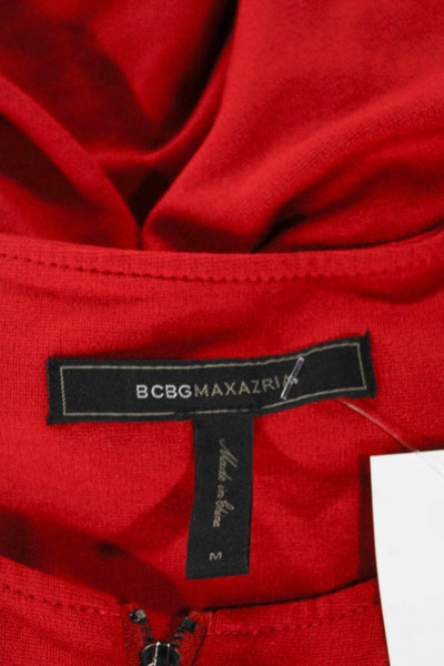 BCBGMAXAZRIA Womens Basic Red Rayon Round Neck Long Sleeve Blouse Size M