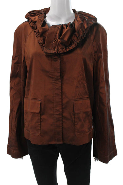 St. John Women Brown Basic Jacket Button Long Sleeve Size L