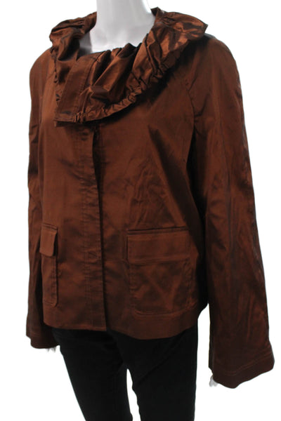 St. John Women Brown Basic Jacket Button Long Sleeve Size L