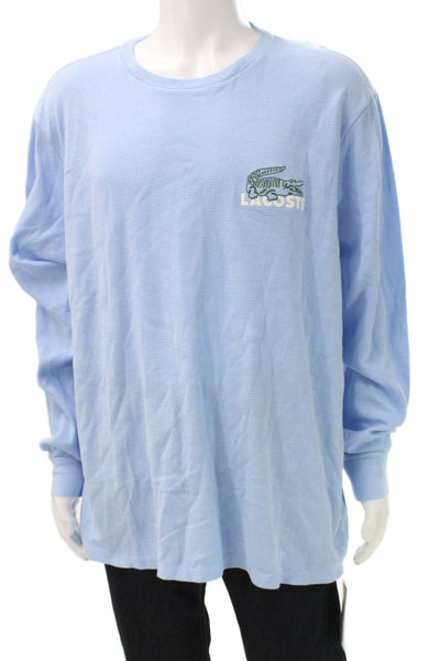 Lacoste Mens Blue Striped Cotton Long Sleeve Crew Neck Pajama Top Size 2XL