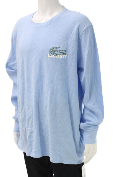 Lacoste Mens Blue Striped Cotton Long Sleeve Crew Neck Pajama Top Size 2XL