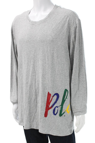 Polo Ralph Lauren Mens Gray Graphic Cotton Long Sleeve Crewneck T-Shirt Size XL