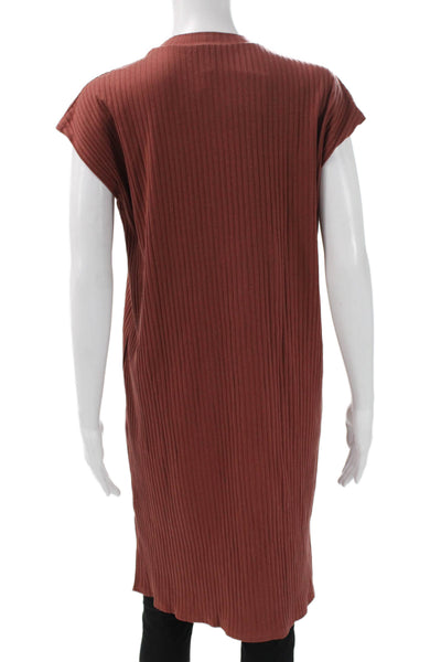 Eileen Fisher Women Shift Dress Brown TENCEL Lyocell Crewneck Sleeveless Size XS