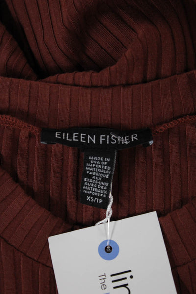 Eileen Fisher Women Shift Dress Brown TENCEL Lyocell Crewneck Sleeveless Size XS