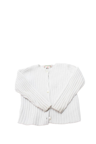 Bonpoint Girls Cotton Crew Neck Button Front Cardigan Sweater Top White Size 4
