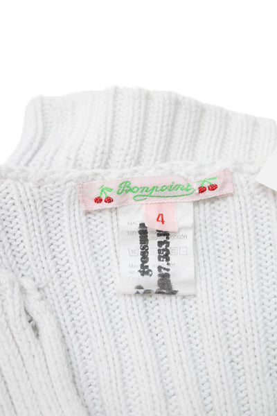Bonpoint Girls Cotton Crew Neck Button Front Cardigan Sweater Top White Size 4