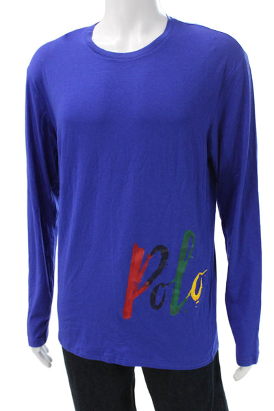 Polo Ralph Lauren Men Blue Cotton Blend Long Sleeve Graphic Shirt Size M