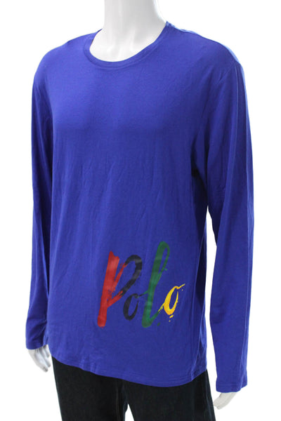 Polo Ralph Lauren Men Blue Cotton Blend Long Sleeve Graphic Shirt Size M