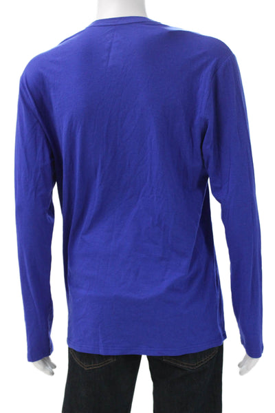 Polo Ralph Lauren Men Blue Cotton Blend Long Sleeve Graphic Shirt Size M
