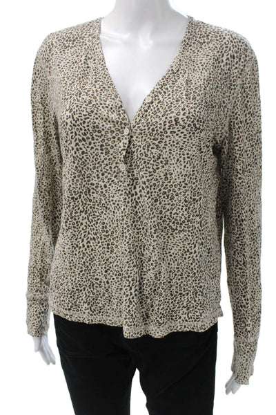 Rails Women Basic Animal Print Linen Blend V Neck Long Sleeve Blouse Size M