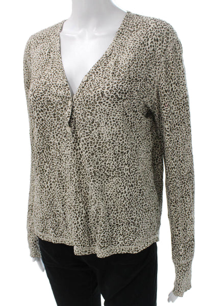 Rails Women Basic Animal Print Linen Blend V Neck Long Sleeve Blouse Size M