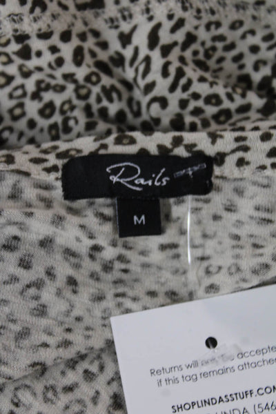 Rails Women Basic Animal Print Linen Blend V Neck Long Sleeve Blouse Size M