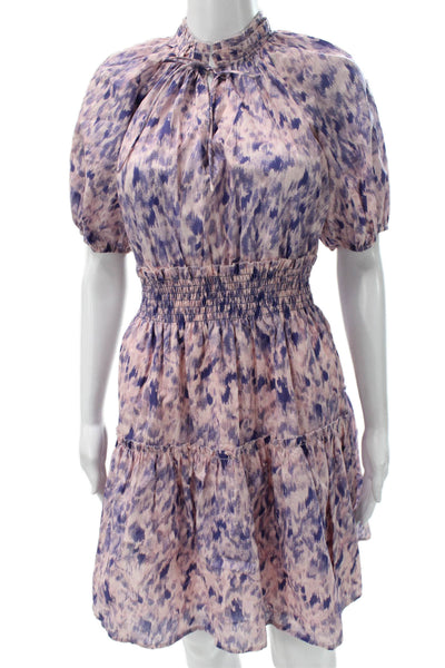 Rails Womens Fit & Flare Dress Multicolor Tie Dye High Neck Short Sleeve Size S