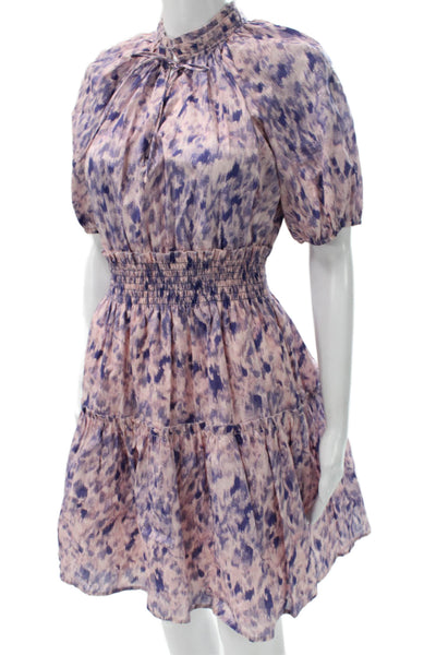 Rails Womens Fit & Flare Dress Multicolor Tie Dye High Neck Short Sleeve Size S