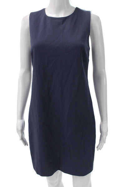 Theory Womens Sheath Dress Blue Viscose Blend Sleeveless Crew Neck Zip Size 4