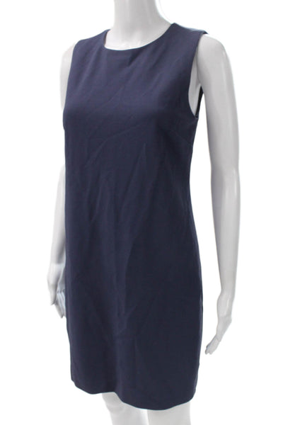 Theory Womens Sheath Dress Blue Viscose Blend Sleeveless Crew Neck Zip Size 4
