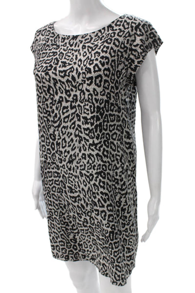 Joie Womens Shift Dress Black Silk Animal Print Boat Neck Short Sleeve Size S
