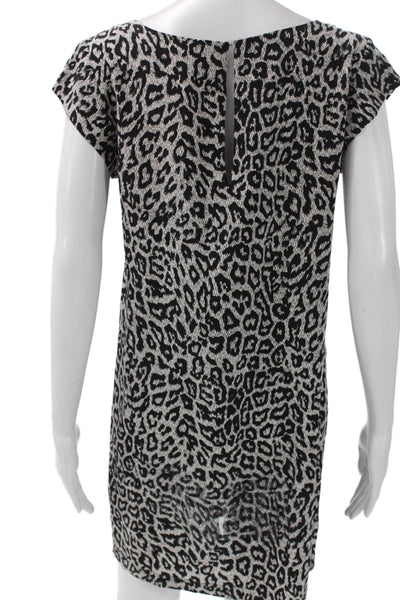 Joie Womens Shift Dress Black Silk Animal Print Boat Neck Short Sleeve Size S