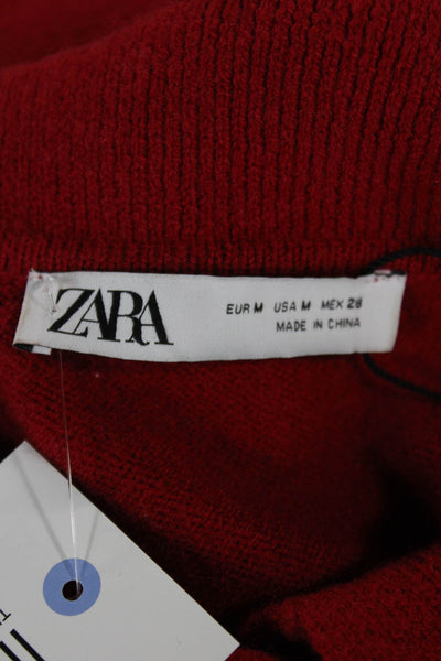 Zara Womens Sweater Dress Red Argyle Collared Short Sleeve Acrylic Size M