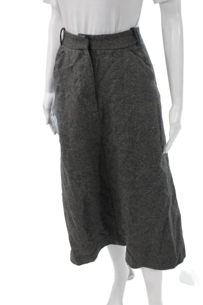 Zara Women A-Line Midi Skirt Gray Polyester Button Closure Size L