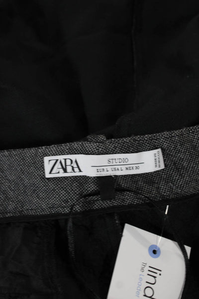 Zara Women A-Line Midi Skirt Gray Polyester Button Closure Size L