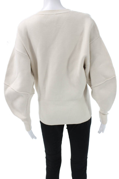 Zara Women Ivory Crew Neck Long Sleeve Pullover Sweater Size L