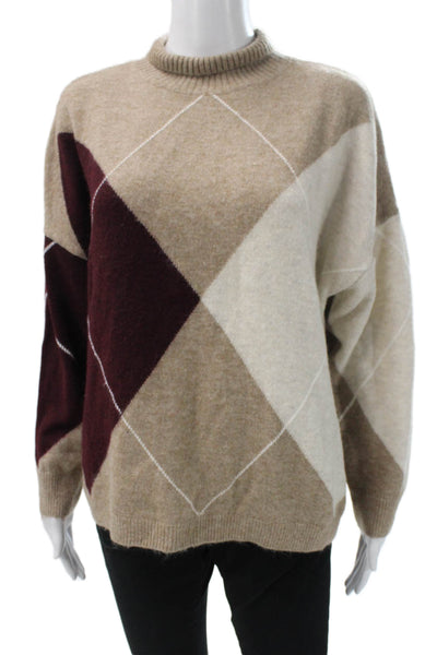 Halogen Womens Pullover Sweater Multicolor Argyle Mock Neck Long Sleeve Size M