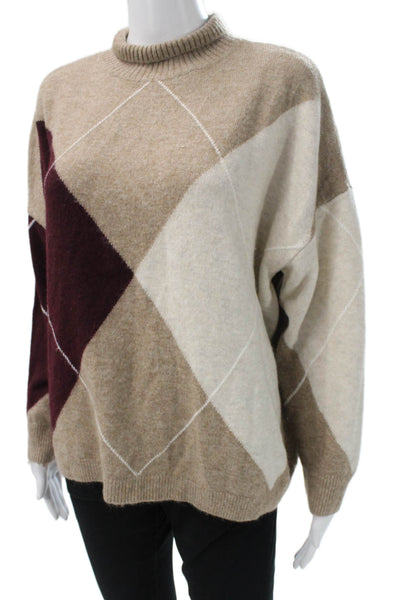 Halogen Womens Pullover Sweater Multicolor Argyle Mock Neck Long Sleeve Size M