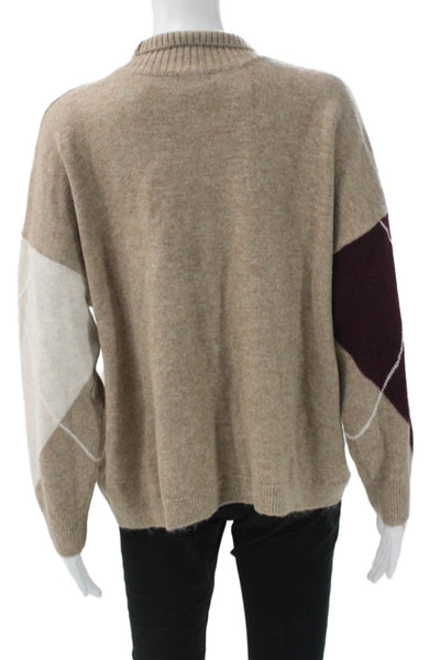 Halogen Womens Pullover Sweater Multicolor Argyle Mock Neck Long Sleeve Size M