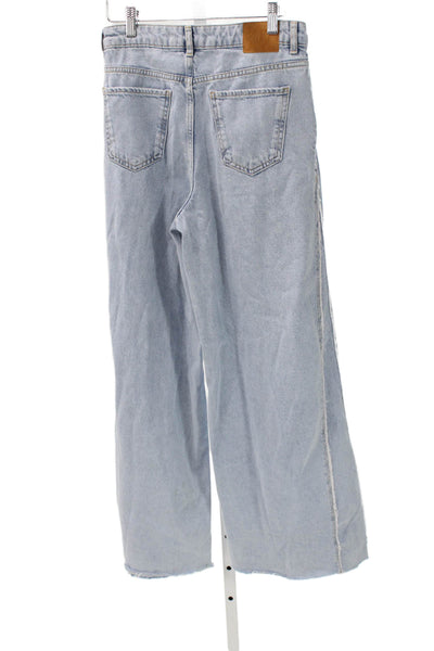 Zara Womens Wide Leg Jeans Blue Mid Rise Button 29in Inseam Size 2