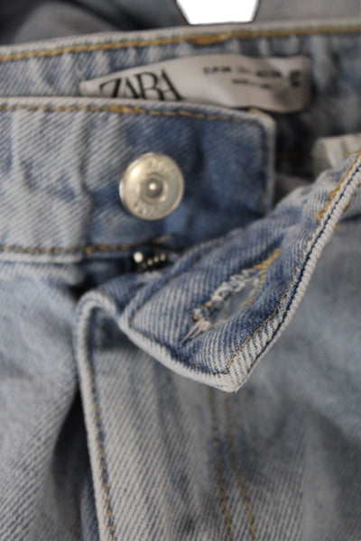 Zara Womens Wide Leg Jeans Blue Mid Rise Button 29in Inseam Size 2