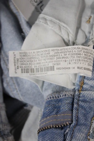 Zara Womens Wide Leg Jeans Blue Mid Rise Button 29in Inseam Size 2