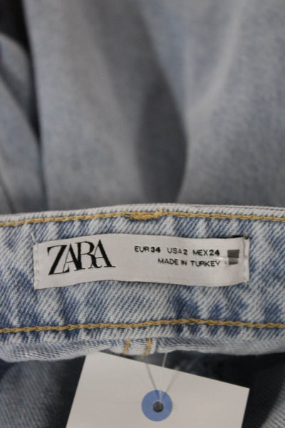 Zara Womens Wide Leg Jeans Blue Mid Rise Button 29in Inseam Size 2
