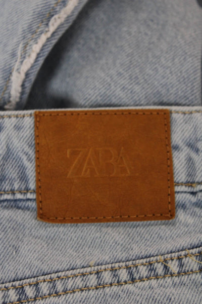 Zara Womens Wide Leg Jeans Blue Mid Rise Button 29in Inseam Size 2