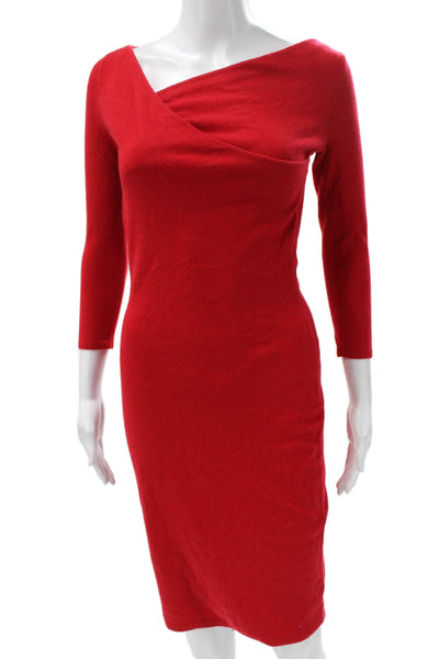 Ralph Lauren Women Red Cashmere Sheath Dress 3/4 Sleeve Size S