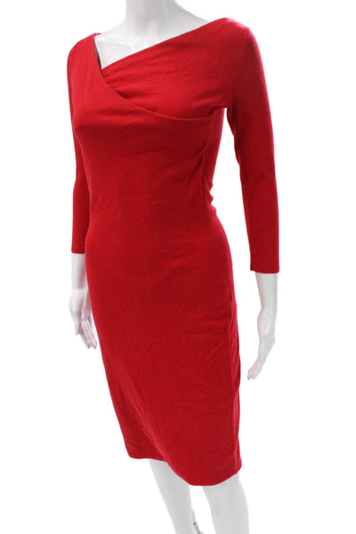 Ralph Lauren Women Red Cashmere Sheath Dress 3/4 Sleeve Size S