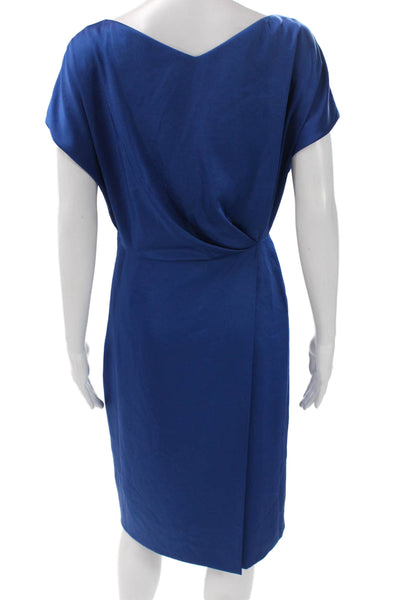 MM. La Fleur Womens Sheath Dress Blue Satin Boat Neck Short Sleeve Size 4