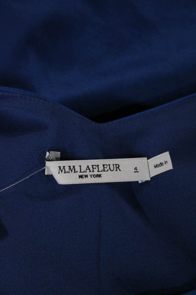 MM. La Fleur Womens Sheath Dress Blue Satin Boat Neck Short Sleeve Size 4