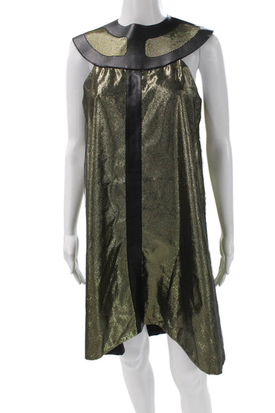 Elisha Abargel Womens Gold Striped Shift Dress High Neck Sleeveless Zip Size S