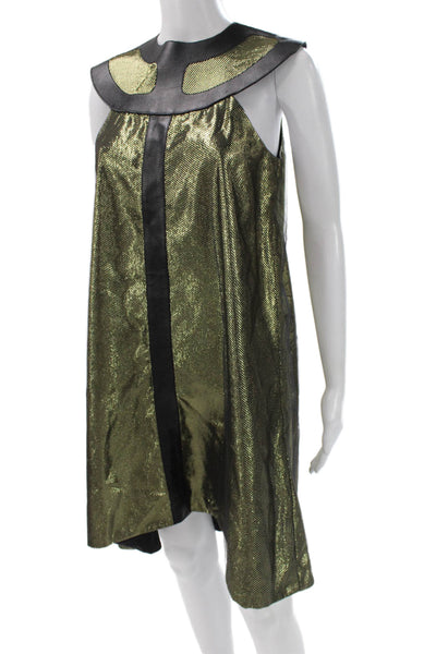 Elisha Abargel Womens Gold Striped Shift Dress High Neck Sleeveless Zip Size S