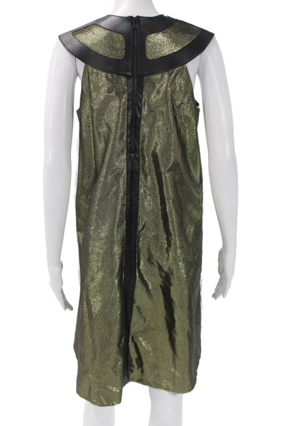 Elisha Abargel Womens Gold Striped Shift Dress High Neck Sleeveless Zip Size S