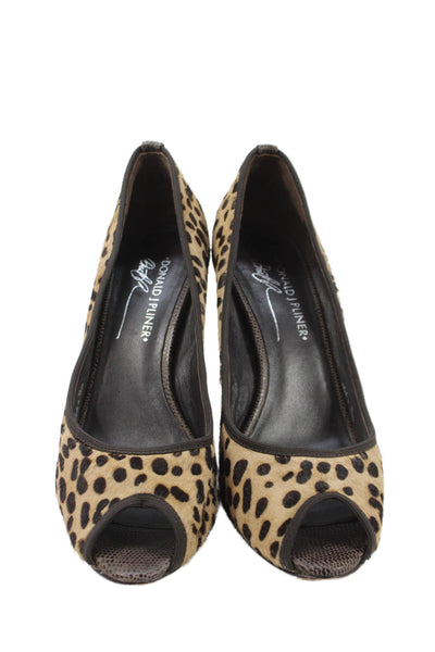 Donald J Pliner Womens Animal Print Peep Toe Pumps Brown Size 7.5 Medium