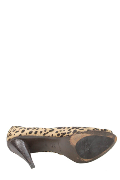 Donald J Pliner Womens Animal Print Peep Toe Pumps Brown Size 7.5 Medium