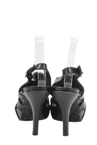 Donald J Pliner Womens Leather Slingbacks Sandal Heels Black Size 7.5 Medium