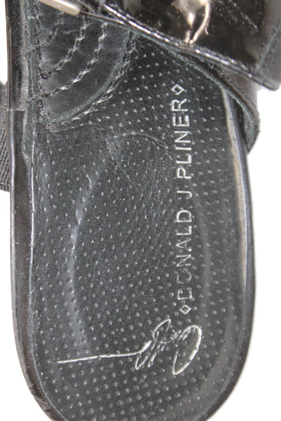 Donald J Pliner Womens Patent Leather Slide On Heels Black Size 7.5 Medium